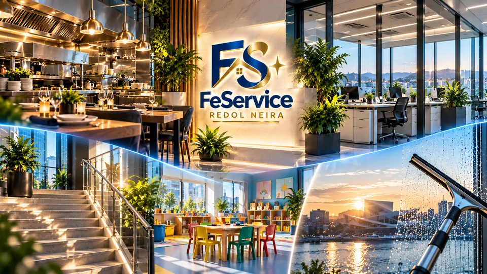 Illustrert oversikt over restaurant, kontor, trapp, barnehage og vinduspuss i Oslo